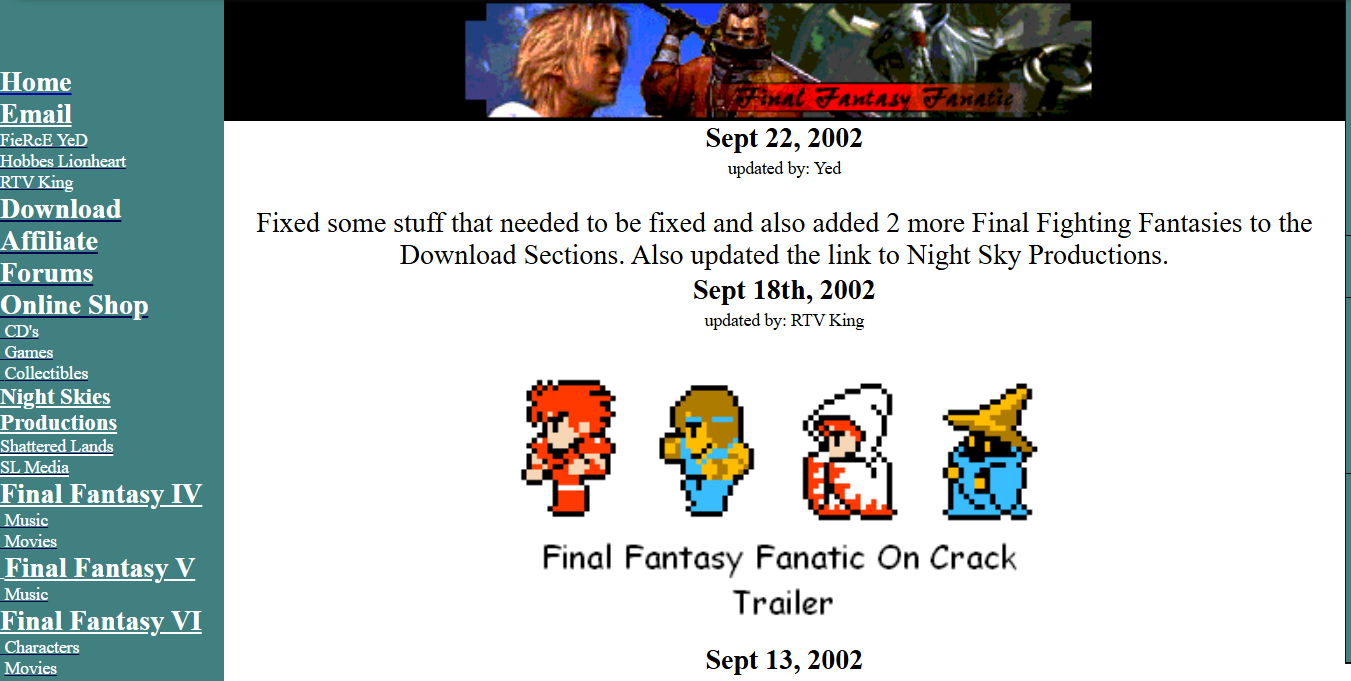 FinalFantasyFanatic.com as it appeared on September 22, 2002, captured via the Wayback Machine